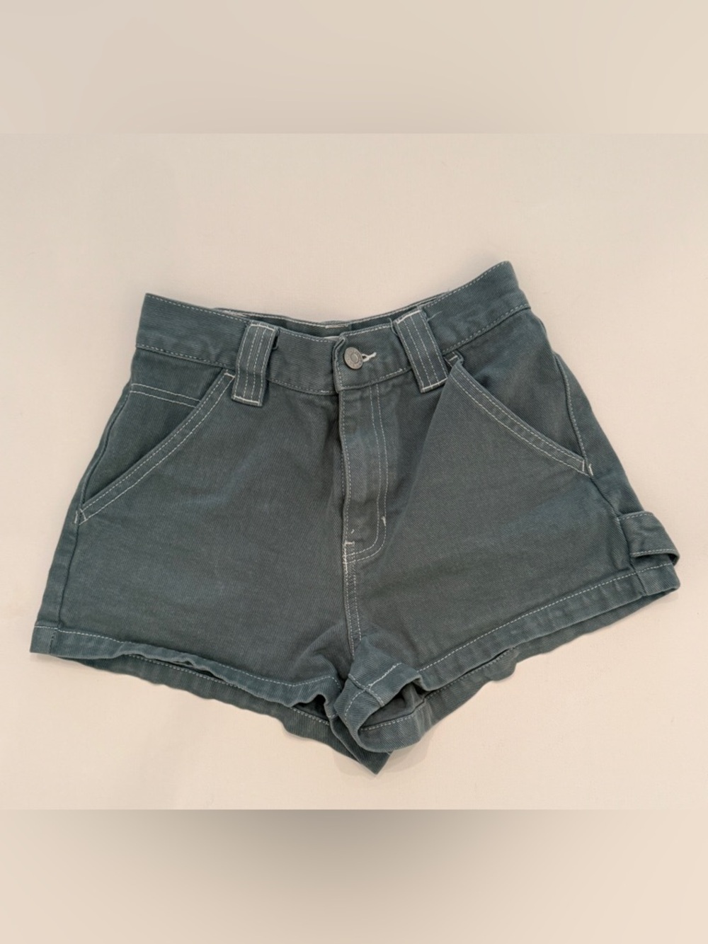 Pacsun Denim Shorts Teal Blue High Rise Cotton Size 24 Raw Hem